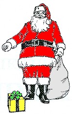 A picture of Father Christmas with sack and presents